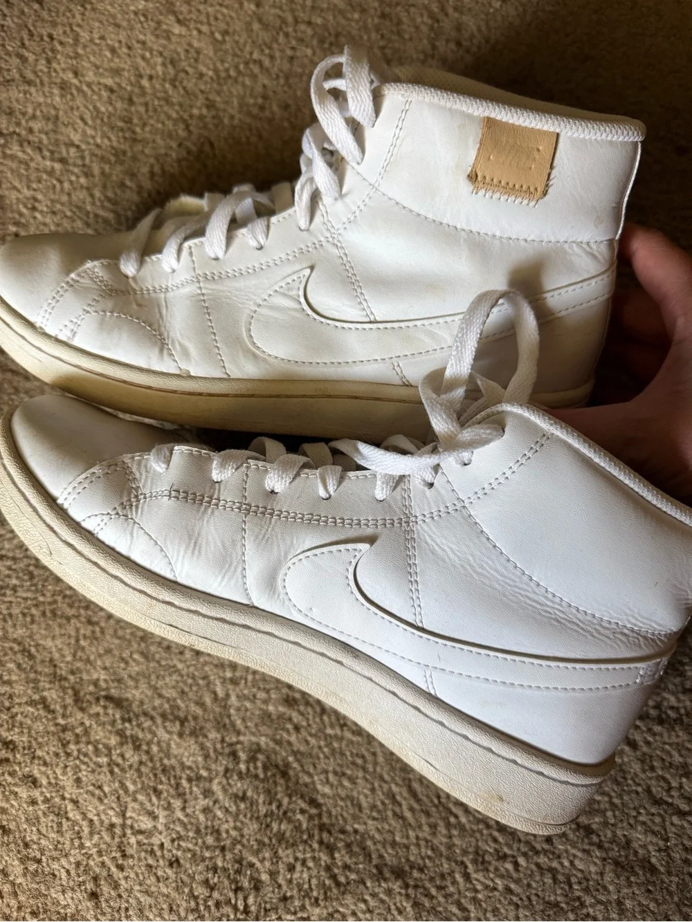 Nike Women’s White High-Top Leather Sneakers with Tan Accent